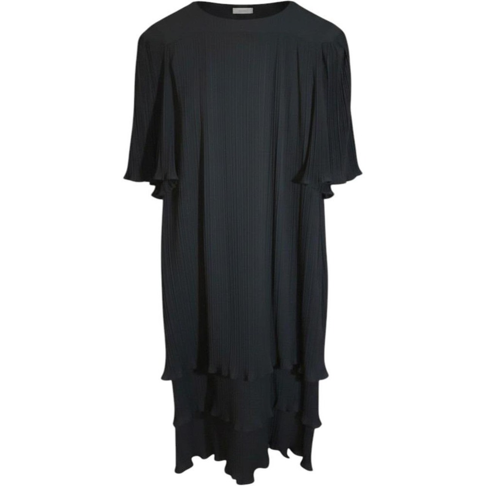 Vintage Black Pleated Tiered Dress Women's Large Party Minimalist Whimsygoth